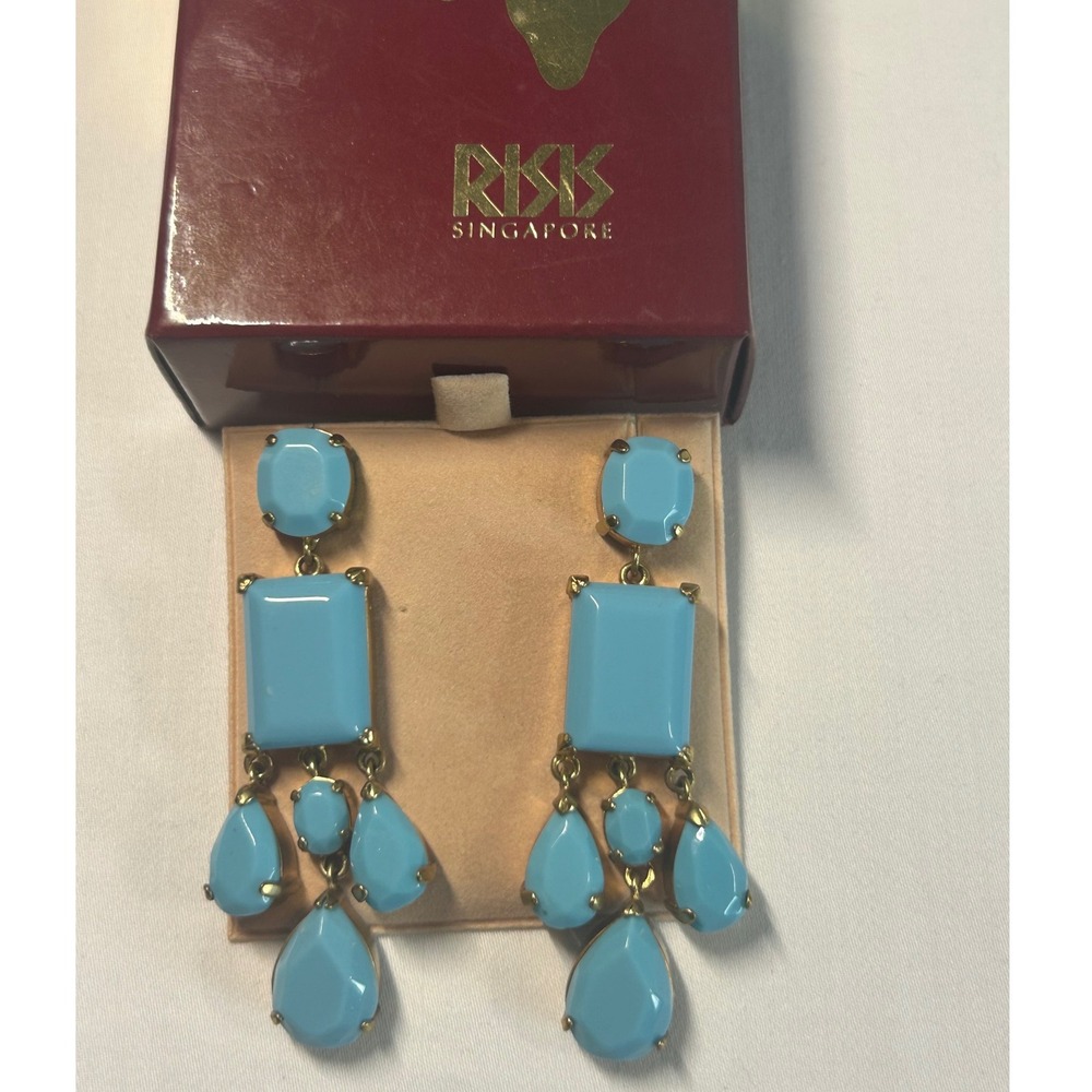 RISIS Singapore Dangle Earrings Women OS Blue Gold Chandelier Geometric